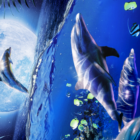 Moonlight Dolphin Gliding Through the Night Ocean - Random Galaxy 500 Jigsaw Puzzle 3D Modell