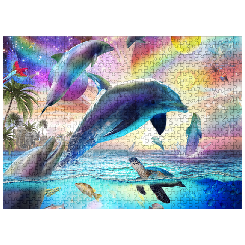 puzzleplate Cosmic Rainbow Dolphin of the Outer Seas - Random Galaxy 500 Jigsaw Puzzle