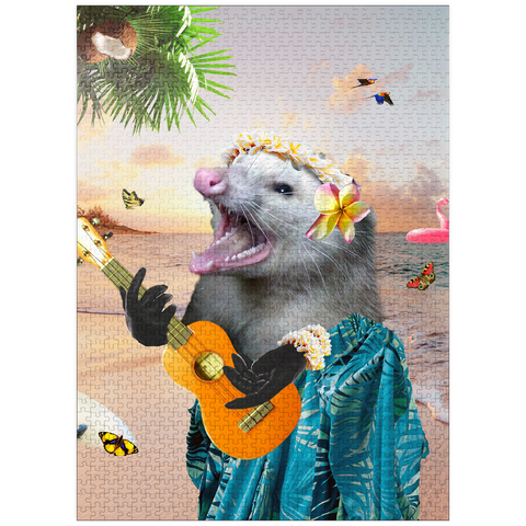puzzleplate Aloha Opossum Enjoying Hawaiian Vibes - Random Galaxy 1000 Jigsaw Puzzle