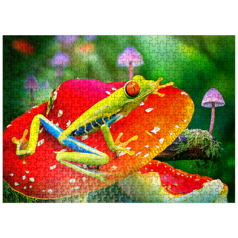 puzzleplate Red-Eyed Tree Frog in a Magical Mushroom Forest - Random Galaxy 500 Jigsaw Puzzle
