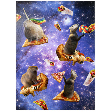 puzzleplate Space Capybara Enjoying a Cosmic Pizza Feast - Random Galaxy 1000 Jigsaw Puzzle