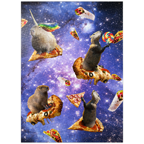 puzzleplate Space Capybara Enjoying a Cosmic Pizza Feast - Random Galaxy 1000 Jigsaw Puzzle