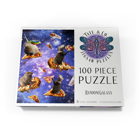Space Capybara Enjoying a Cosmic Pizza Feast - Random Galaxy 100 Jigsaw Puzzle box view3