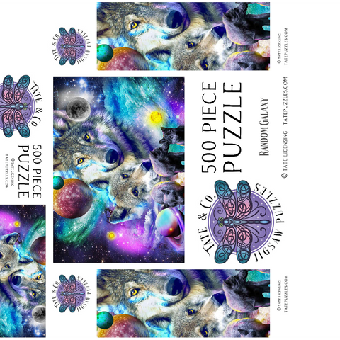 Lone Space Wolf Howling Among the Stars - Random Galaxy 500 Jigsaw Puzzle box 3D Modell