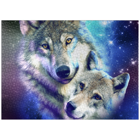 puzzleplate Cosmic Wolf Family Under the Galactic Moon - Random Galaxy 1000 Jigsaw Puzzle
