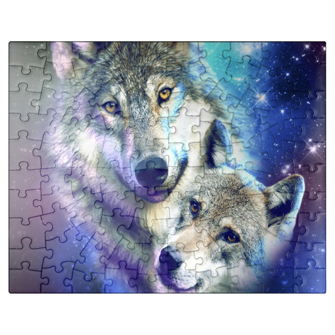puzzleplate Cosmic Wolf Family Under the Galactic Moon - Random Galaxy 100 Jigsaw Puzzle