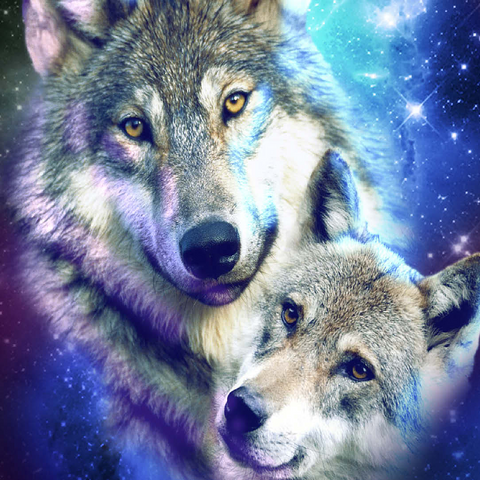 Cosmic Wolf Family Under the Galactic Moon - Random Galaxy 100 Jigsaw Puzzle 3D Modell