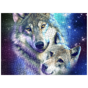 puzzleplate Cosmic Wolf Family Under the Galactic Moon - Random Galaxy 500 Jigsaw Puzzle