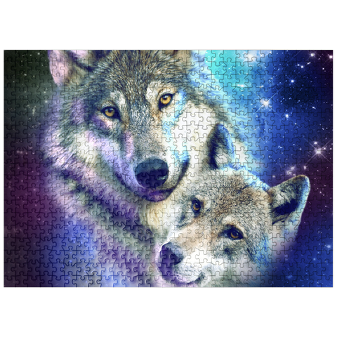 puzzleplate Cosmic Wolf Family Under the Galactic Moon - Random Galaxy 500 Jigsaw Puzzle