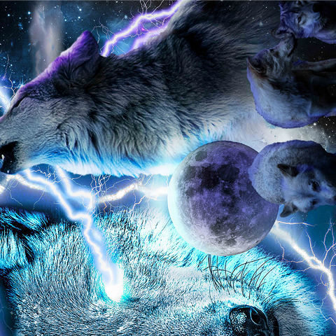 Lightning Wolf Howling Beneath the Moon - Random Galaxy 1000 Jigsaw Puzzle 3D Modell