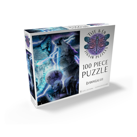 Lightning Wolf Howling Beneath the Moon - Random Galaxy 100 Jigsaw Puzzle box view2