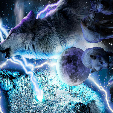 Lightning Wolf Howling Beneath the Moon - Random Galaxy 100 Jigsaw Puzzle 3D Modell