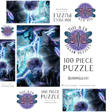 Lightning Wolf Howling Beneath the Moon - Random Galaxy 100 Jigsaw Puzzle box 3D Modell