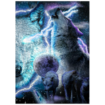 puzzleplate Lightning Wolf Howling Beneath the Moon - Random Galaxy 500 Jigsaw Puzzle