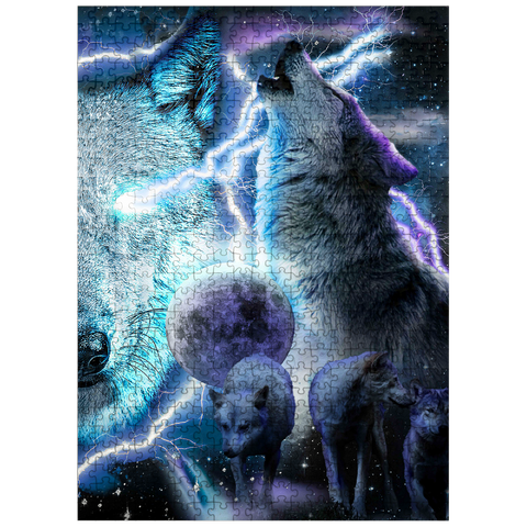 puzzleplate Lightning Wolf Howling Beneath the Moon - Random Galaxy 500 Jigsaw Puzzle