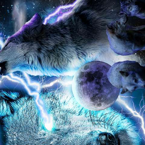 Lightning Wolf Howling Beneath the Moon - Random Galaxy 500 Jigsaw Puzzle 3D Modell