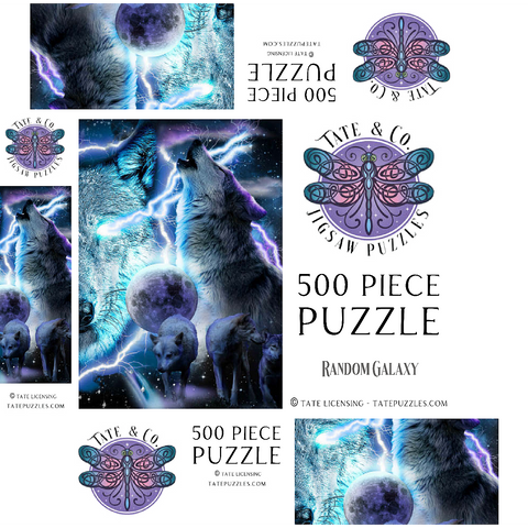 Lightning Wolf Howling Beneath the Moon - Random Galaxy 500 Jigsaw Puzzle box 3D Modell