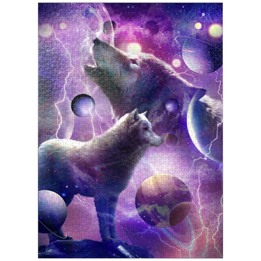 puzzleplate Celestial Wolf Howling Under a Stormy Moon - Random Galaxy 1000 Jigsaw Puzzle