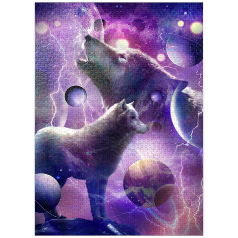 puzzleplate Celestial Wolf Howling Under a Stormy Moon - Random Galaxy 1000 Jigsaw Puzzle