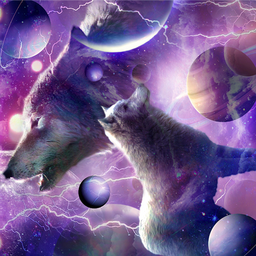 Celestial Wolf Howling Under a Stormy Moon - Random Galaxy 1000 Jigsaw Puzzle 3D Modell