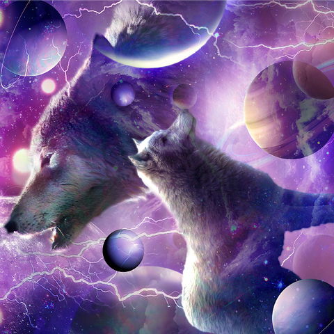 Celestial Wolf Howling Under a Stormy Moon - Random Galaxy 1000 Jigsaw Puzzle 3D Modell