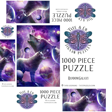 Celestial Wolf Howling Under a Stormy Moon - Random Galaxy 1000 Jigsaw Puzzle box 3D Modell