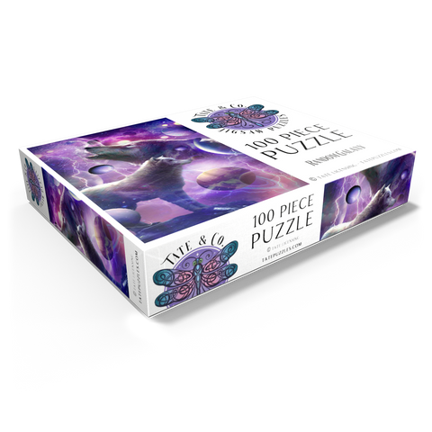 Celestial Wolf Howling Under a Stormy Moon - Random Galaxy 100 Jigsaw Puzzle box view1