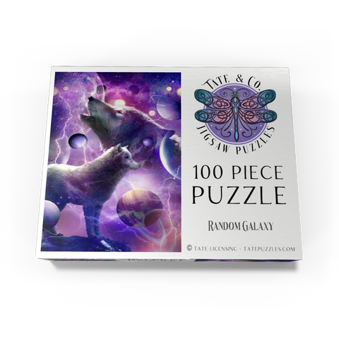 Celestial Wolf Howling Under a Stormy Moon - Random Galaxy 100 Jigsaw Puzzle box view3