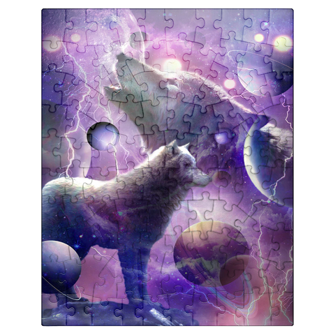 puzzleplate Celestial Wolf Howling Under a Stormy Moon - Random Galaxy 100 Jigsaw Puzzle