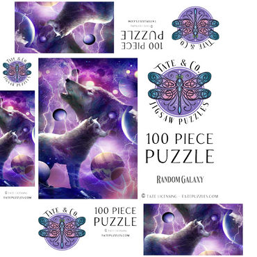 Celestial Wolf Howling Under a Stormy Moon - Random Galaxy 100 Jigsaw Puzzle box 3D Modell