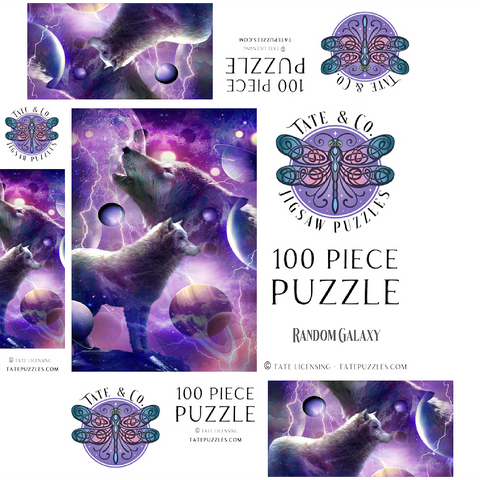 Celestial Wolf Howling Under a Stormy Moon - Random Galaxy 100 Jigsaw Puzzle box 3D Modell