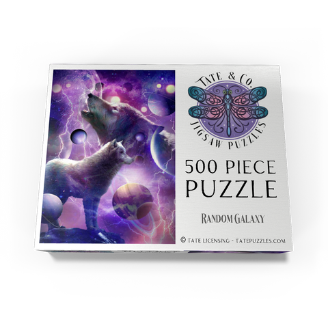 Celestial Wolf Howling Under a Stormy Moon - Random Galaxy 500 Jigsaw Puzzle box view3