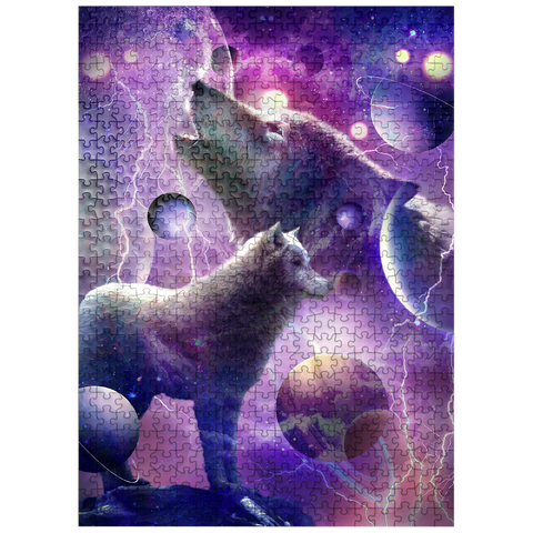 puzzleplate Celestial Wolf Howling Under a Stormy Moon - Random Galaxy 500 Jigsaw Puzzle