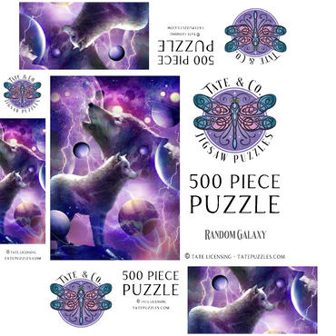Celestial Wolf Howling Under a Stormy Moon - Random Galaxy 500 Jigsaw Puzzle box 3D Modell