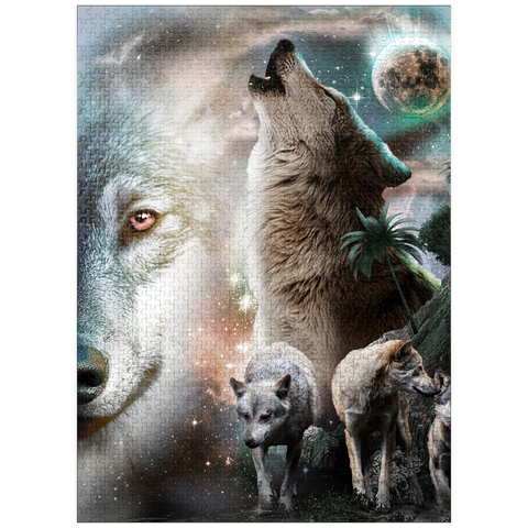 puzzleplate Cosmic Howling Wolf in a Lunar Storm - Random Galaxy 1000 Jigsaw Puzzle