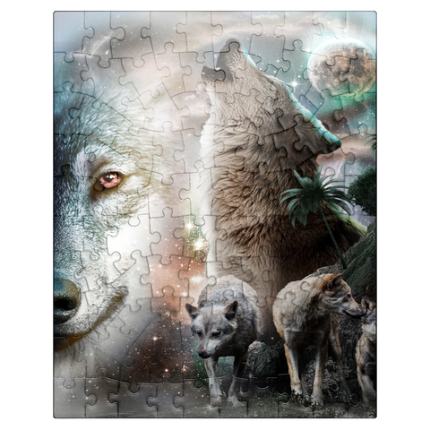 puzzleplate Cosmic Howling Wolf in a Lunar Storm - Random Galaxy 100 Jigsaw Puzzle