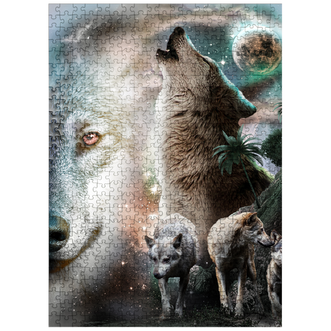 puzzleplate Cosmic Howling Wolf in a Lunar Storm - Random Galaxy 500 Jigsaw Puzzle