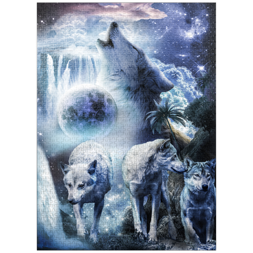 puzzleplate Waterfall Wolf Howling Beside the Moonlight Falls - Random Galaxy 1000 Jigsaw Puzzle