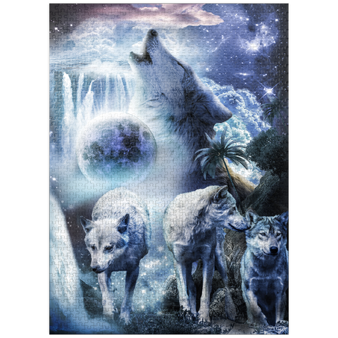 puzzleplate Waterfall Wolf Howling Beside the Moonlight Falls - Random Galaxy 1000 Jigsaw Puzzle