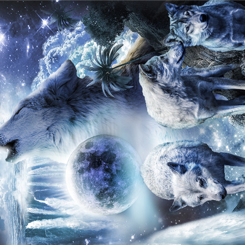 Waterfall Wolf Howling Beside the Moonlight Falls - Random Galaxy 1000 Jigsaw Puzzle 3D Modell