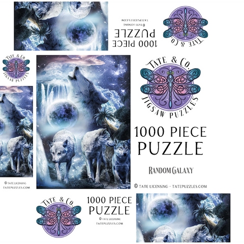 Waterfall Wolf Howling Beside the Moonlight Falls - Random Galaxy 1000 Jigsaw Puzzle box 3D Modell