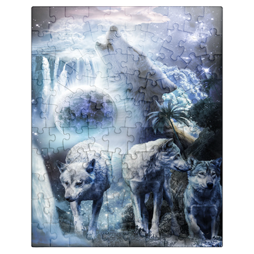puzzleplate Waterfall Wolf Howling Beside the Moonlight Falls - Random Galaxy 100 Jigsaw Puzzle