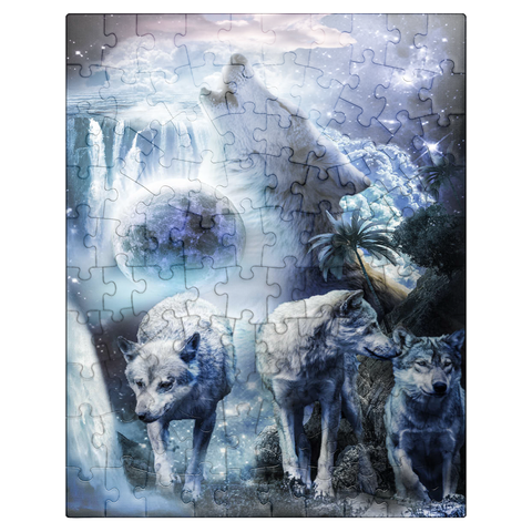 puzzleplate Waterfall Wolf Howling Beside the Moonlight Falls - Random Galaxy 100 Jigsaw Puzzle