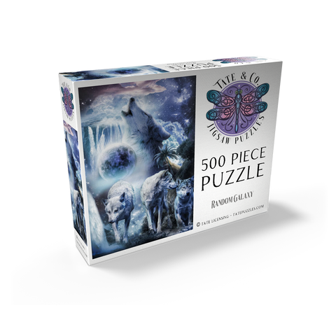 Waterfall Wolf Howling Beside the Moonlight Falls - Random Galaxy 500 Jigsaw Puzzle box view2