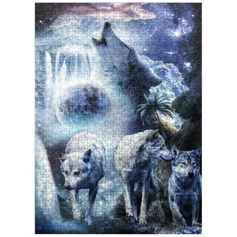 puzzleplate Waterfall Wolf Howling Beside the Moonlight Falls - Random Galaxy 500 Jigsaw Puzzle
