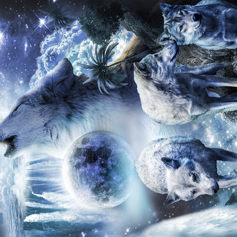 Waterfall Wolf Howling Beside the Moonlight Falls - Random Galaxy 500 Jigsaw Puzzle 3D Modell