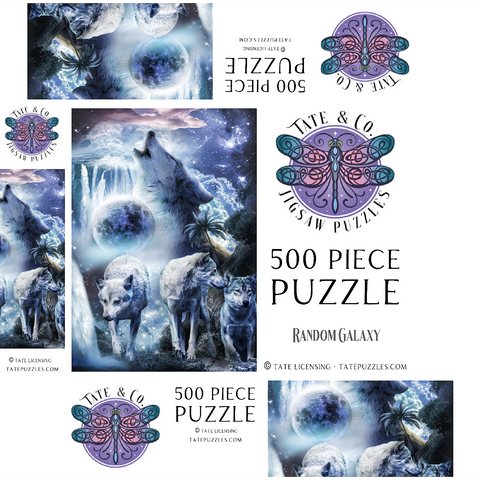 Waterfall Wolf Howling Beside the Moonlight Falls - Random Galaxy 500 Jigsaw Puzzle box 3D Modell