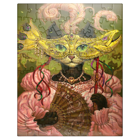 puzzleplate Incatneato Mardi Gras Cat - Jeff Haynie 100 Jigsaw Puzzle