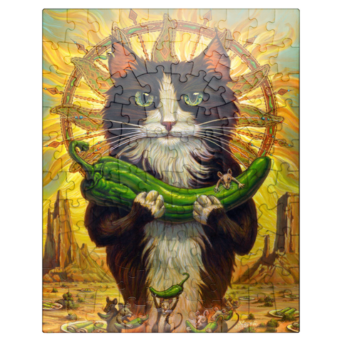 puzzleplate Green Chile Cat - Jeff Haynie 100 Jigsaw Puzzle