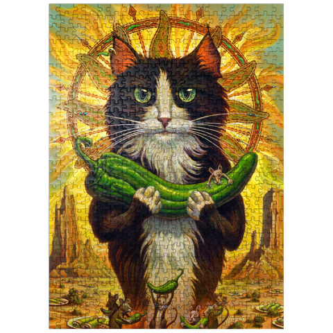 puzzleplate Green Chile Cat - Jeff Haynie 500 Jigsaw Puzzle